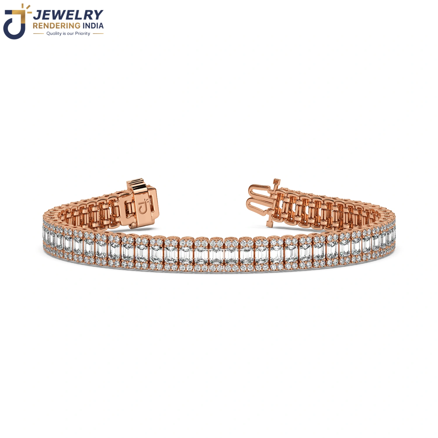 Front view of bracelets in rose gold, 3D rendered by Jewelry Rendering India