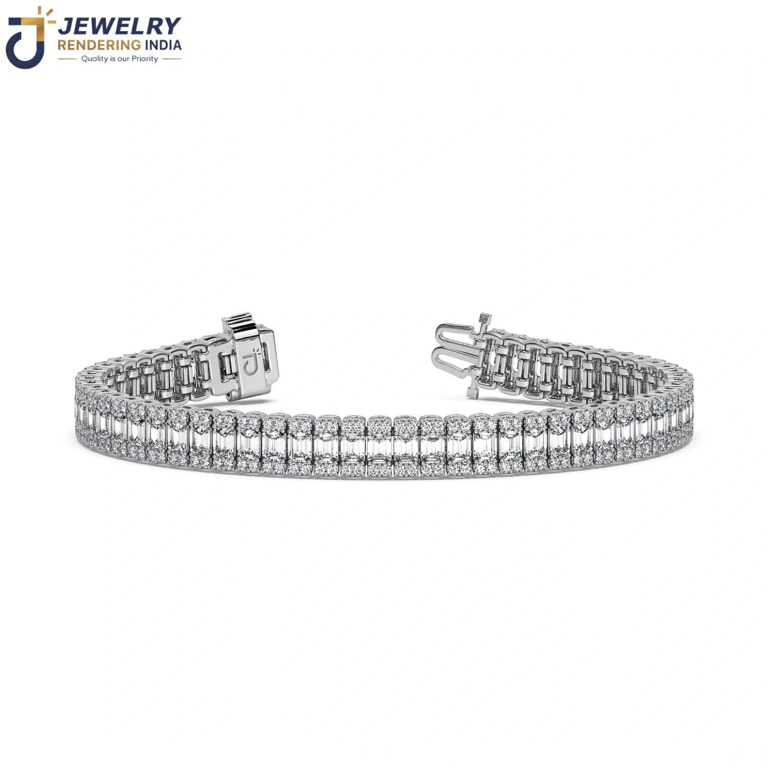 Front view of bracelets in white gold, 3D rendered by Jewelry Rendering India