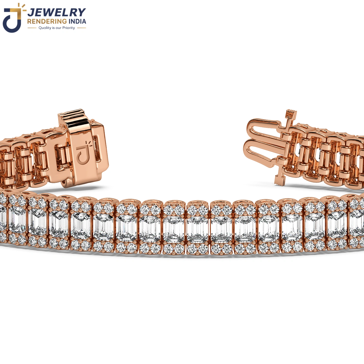 Sleeping perspective of bracelets in rose gold, 3D rendered by Jewelry Rendering India