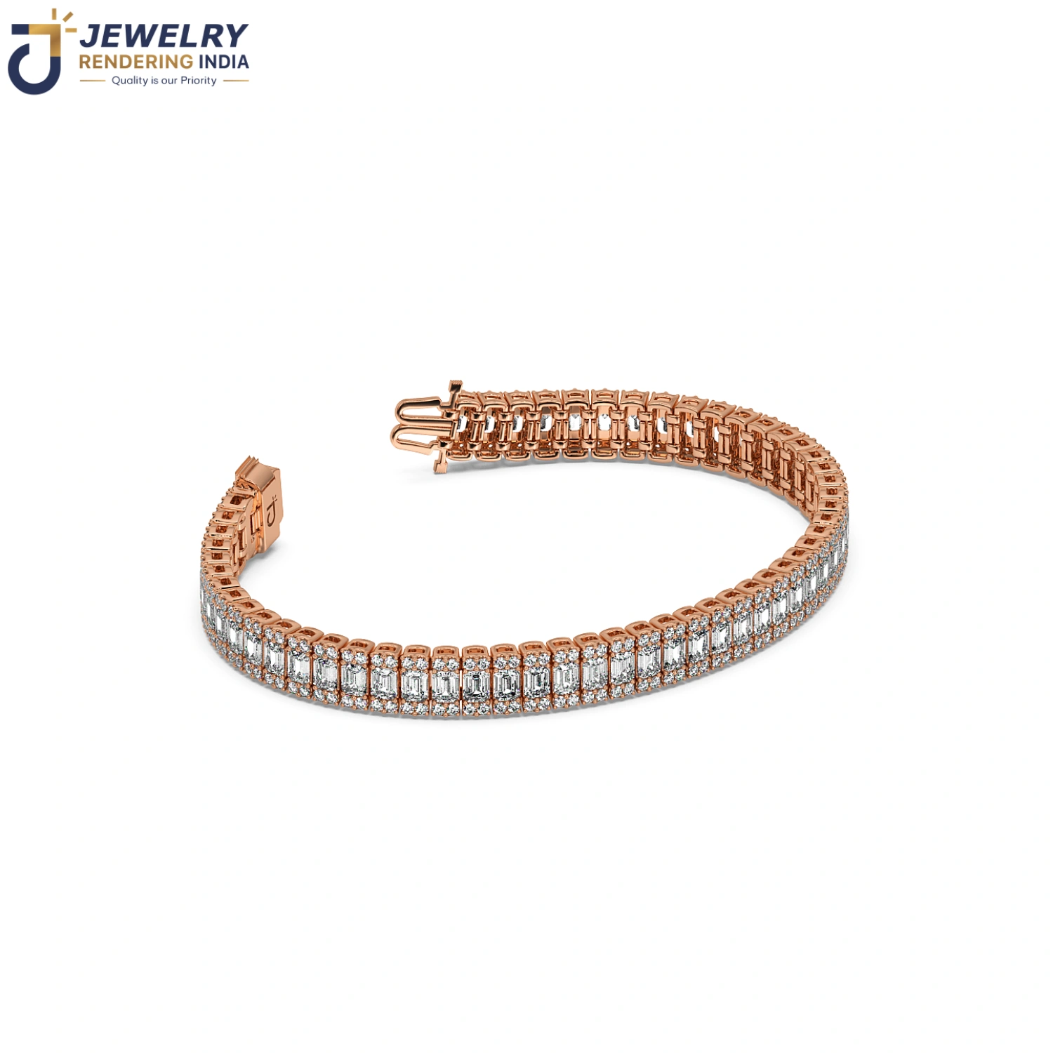 Sleeping angle of bracelets in rose gold, 3D rendered by Jewelry Rendering India