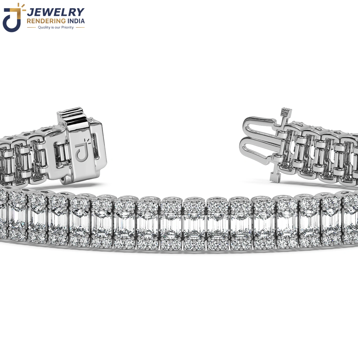 Sleeping perspective of bracelets in white gold, 3D rendered by Jewelry Rendering India