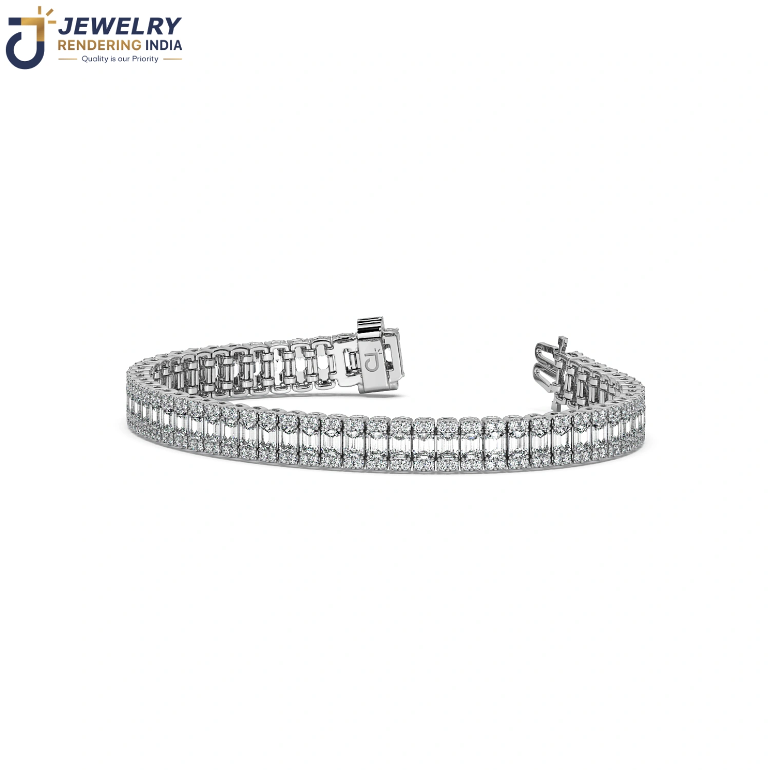 Perspective view of bracelets in white gold, 3D rendered by Jewelry Rendering India