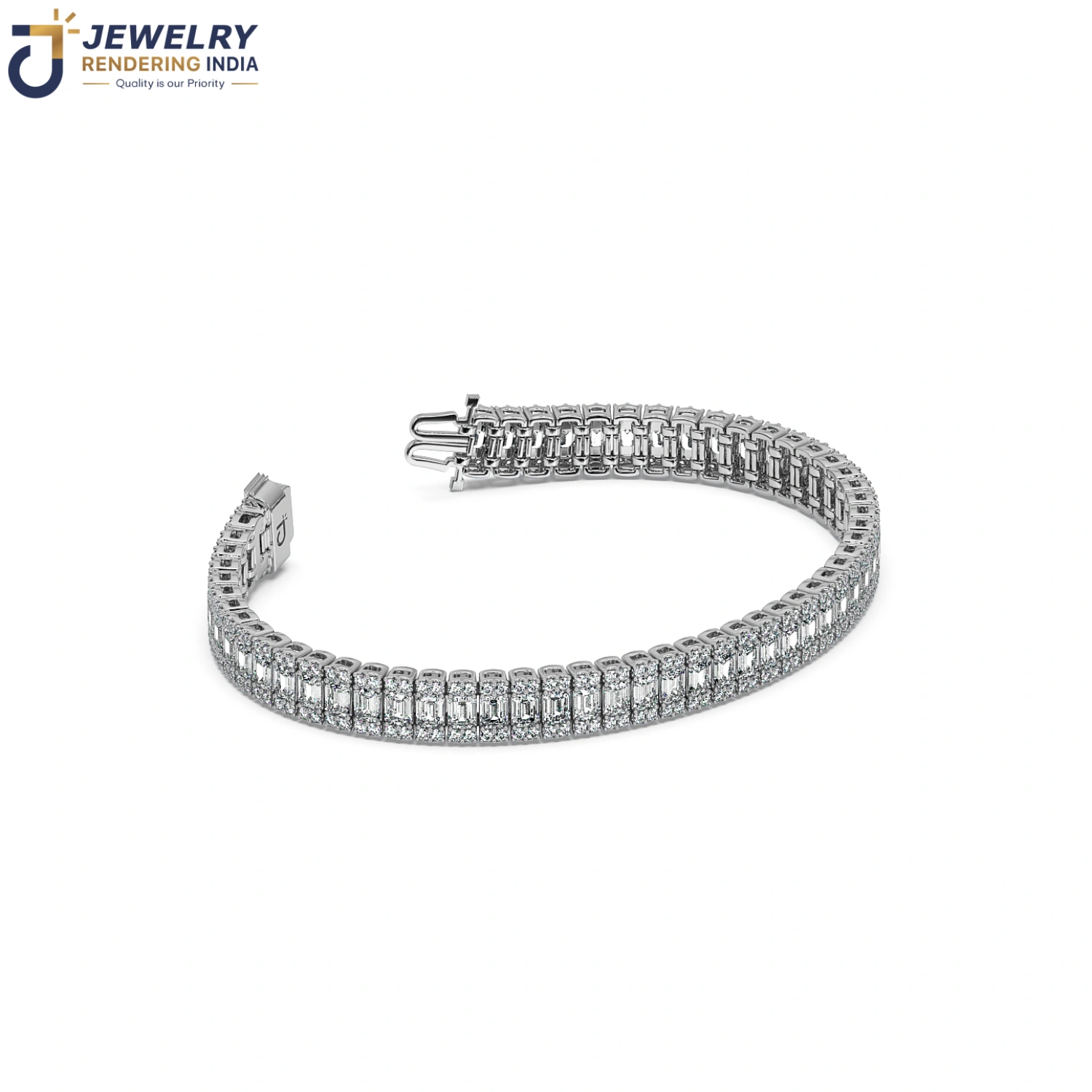 Sleeping angle of bracelets in white gold, 3D rendered by Jewelry Rendering India