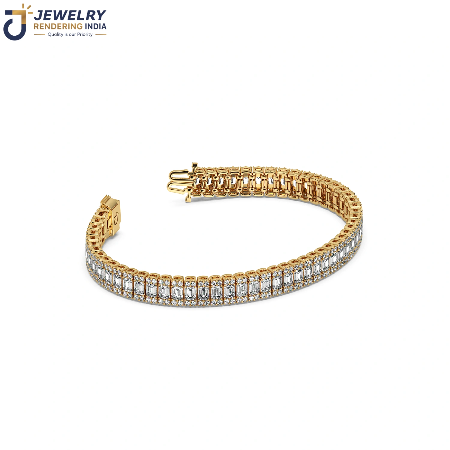 Sleeping angle of bracelets in yellow gold, 3D rendered by Jewelry Rendering India