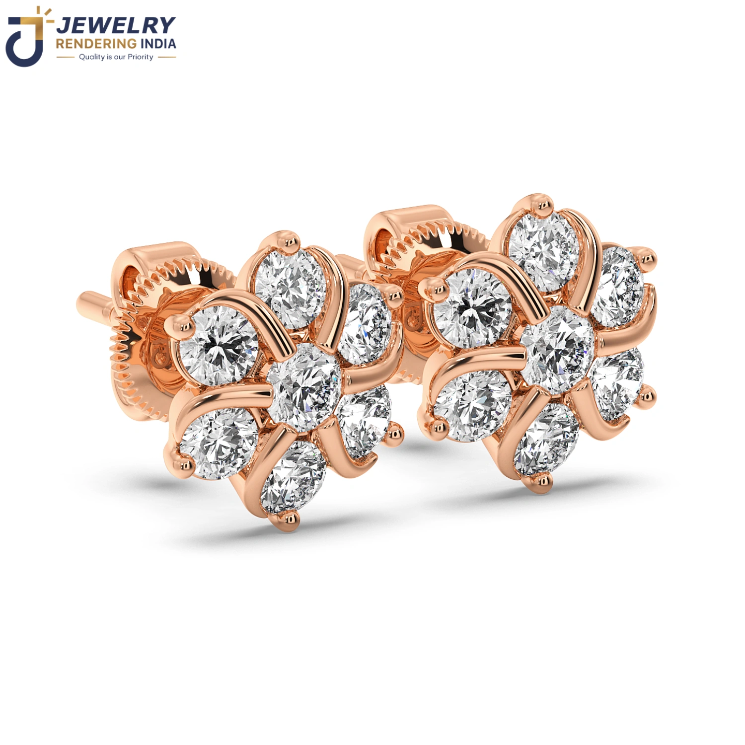 Sleeping perspective of earrings in rose gold, 3D rendered by Jewelry Rendering India
