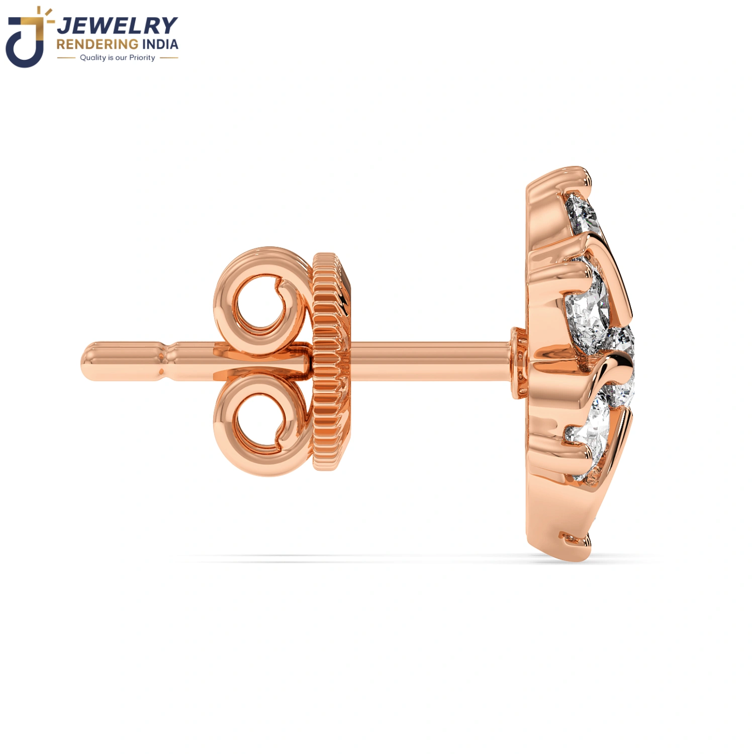 Sleeping angle of earrings in rose gold, 3D rendered by Jewelry Rendering India