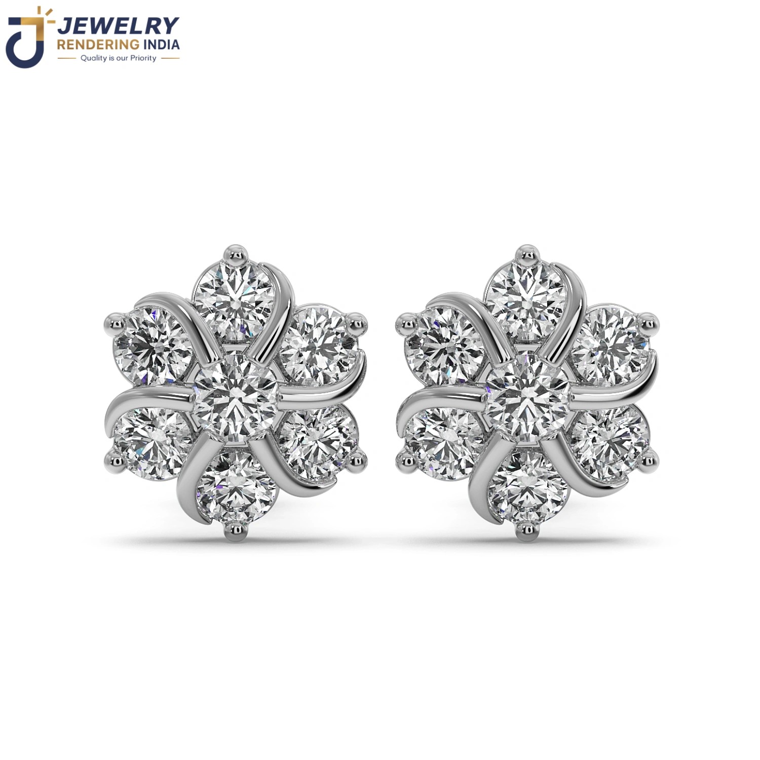 360 degree turntable spin of earrings in white gold