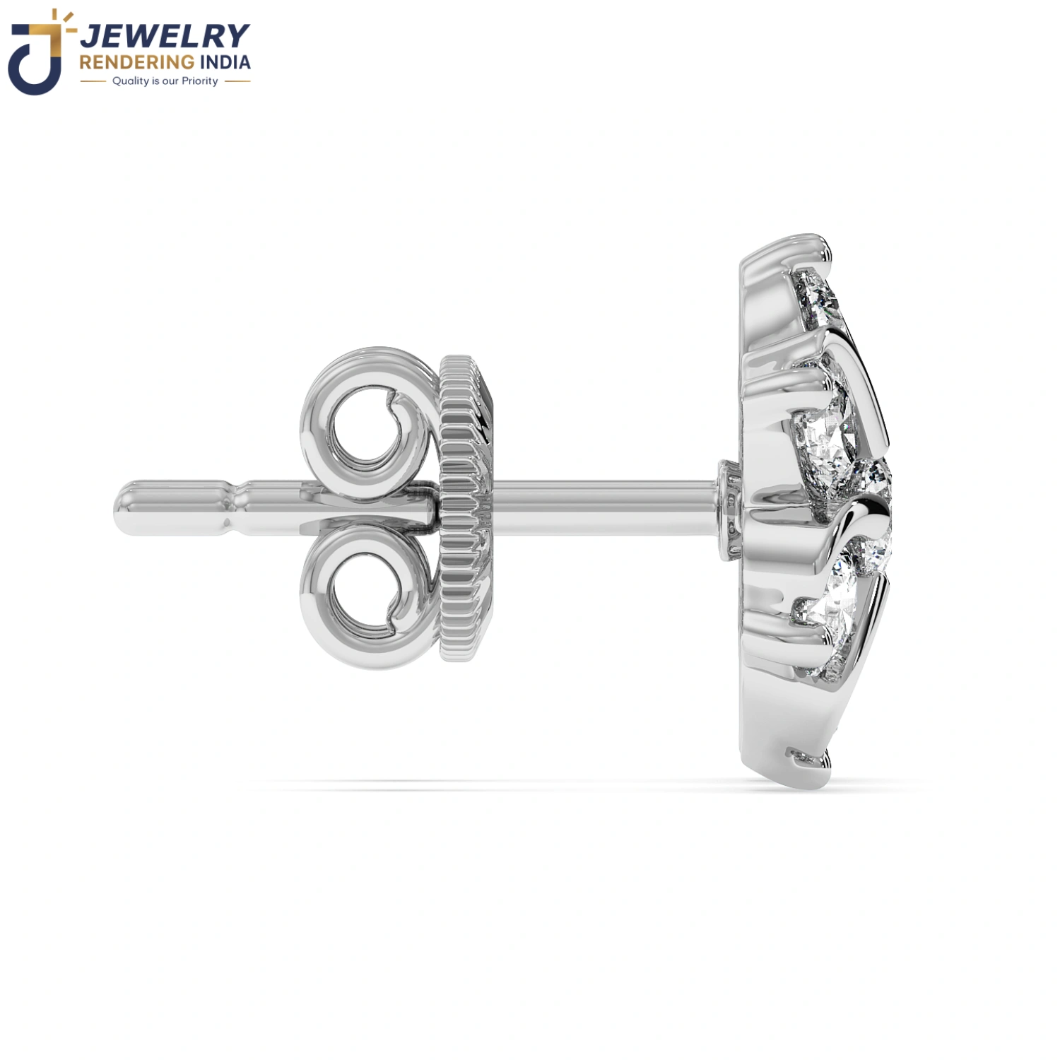 Sleeping angle of earrings in white gold, 3D rendered by Jewelry Rendering India
