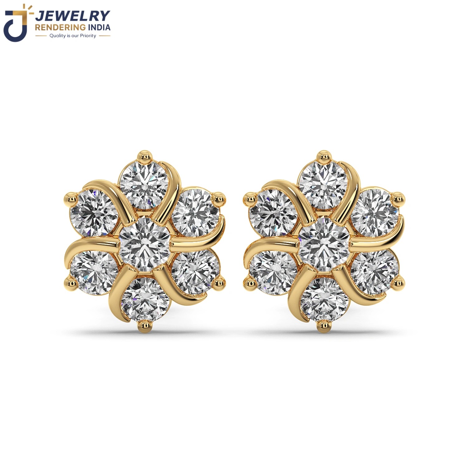 360 degree turntable spin of earrings in yellow gold