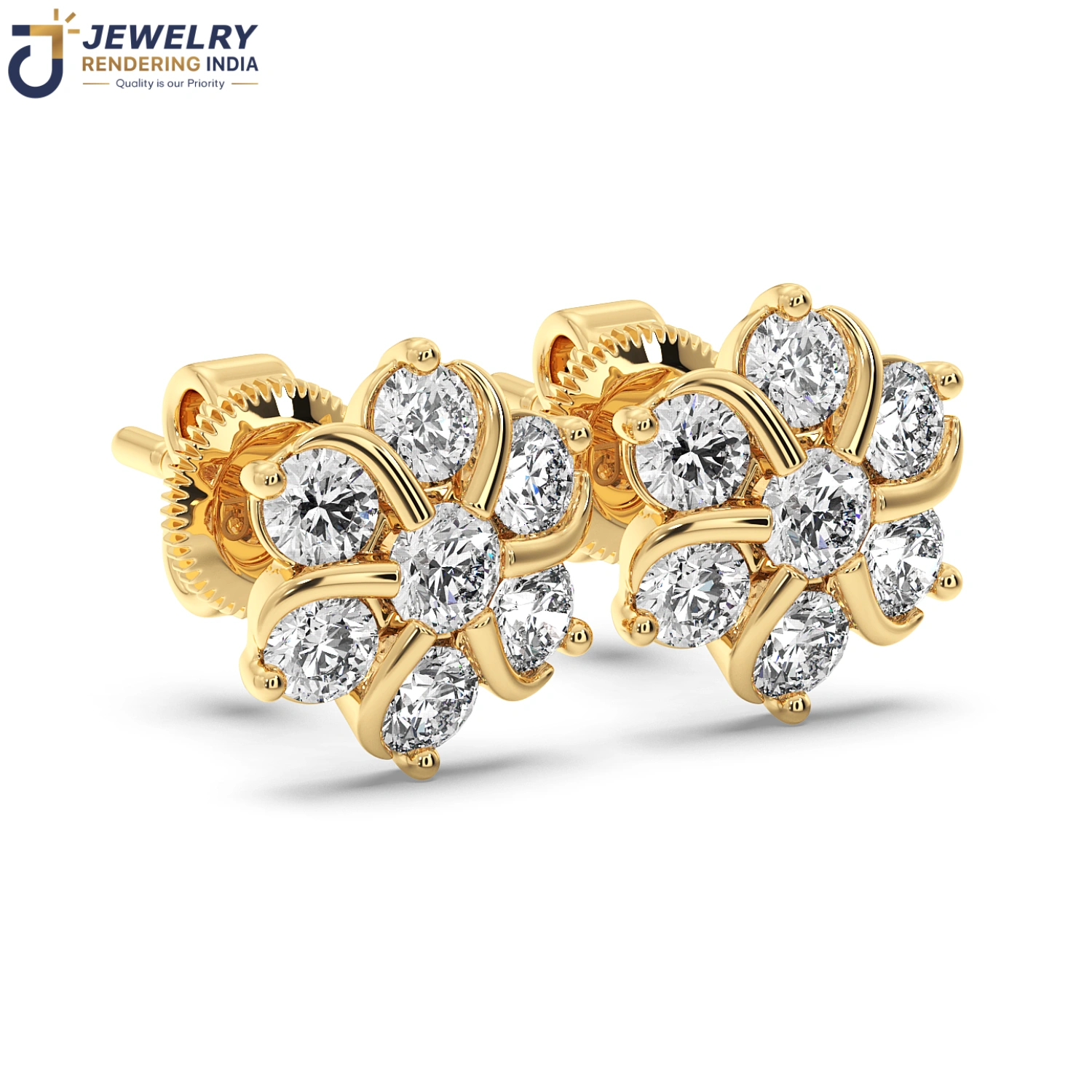 Sleeping perspective of earrings in yellow gold, 3D rendered by Jewelry Rendering India