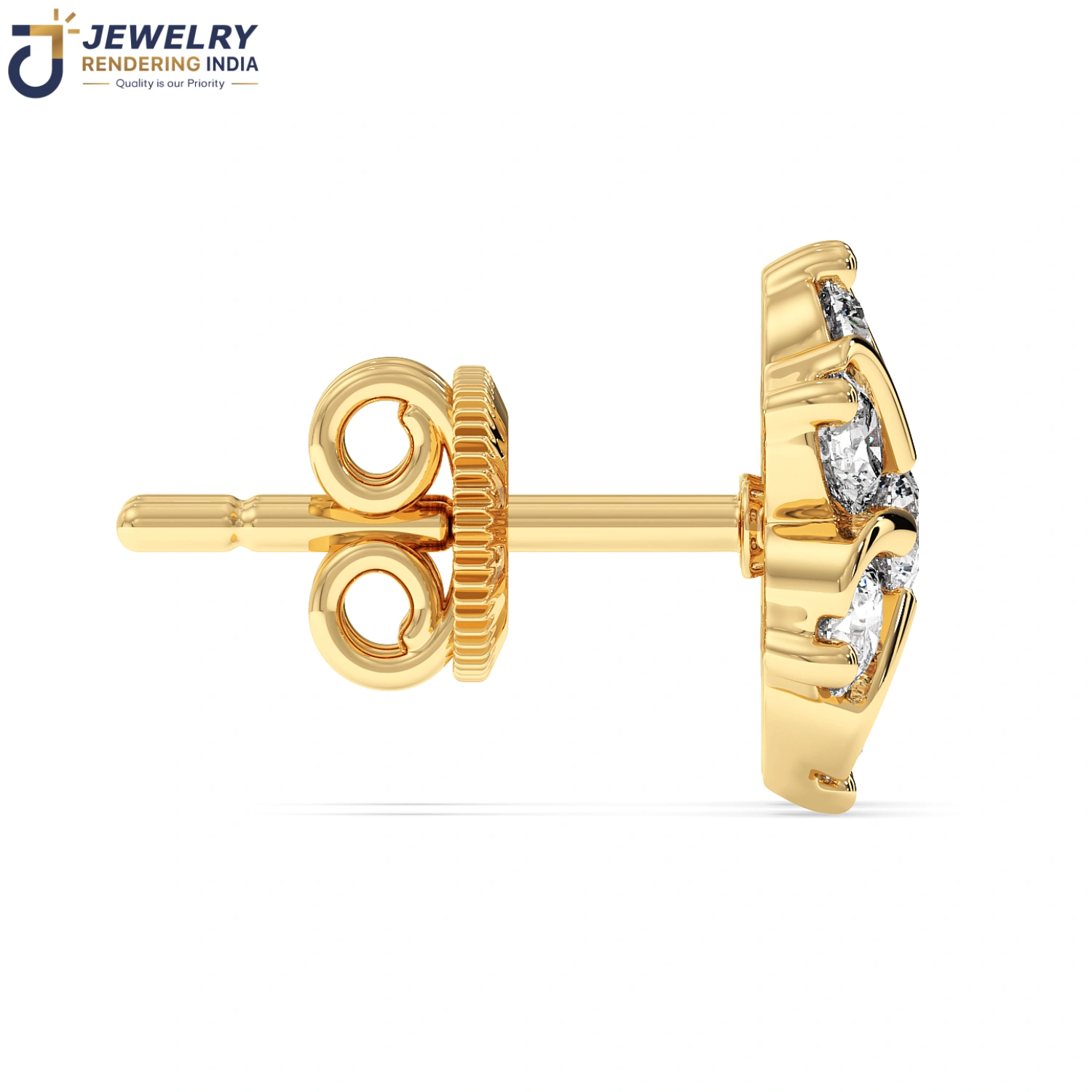Sleeping angle of earrings in yellow gold, 3D rendered by Jewelry Rendering India