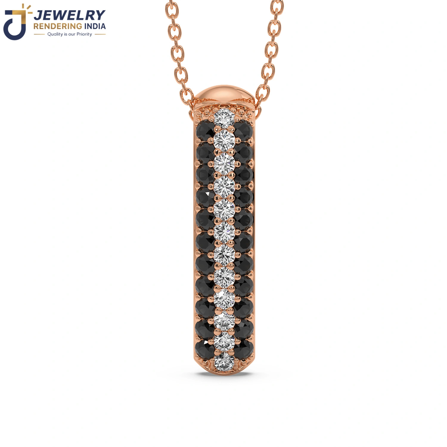Front view of pendants in rose gold, 3D rendered by Jewelry Rendering India