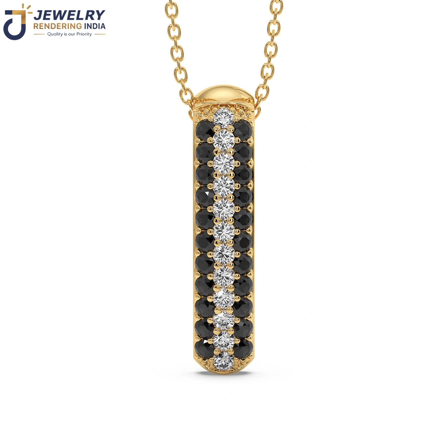 Front view of pendants in yellow gold, 3D rendered by Jewelry Rendering India