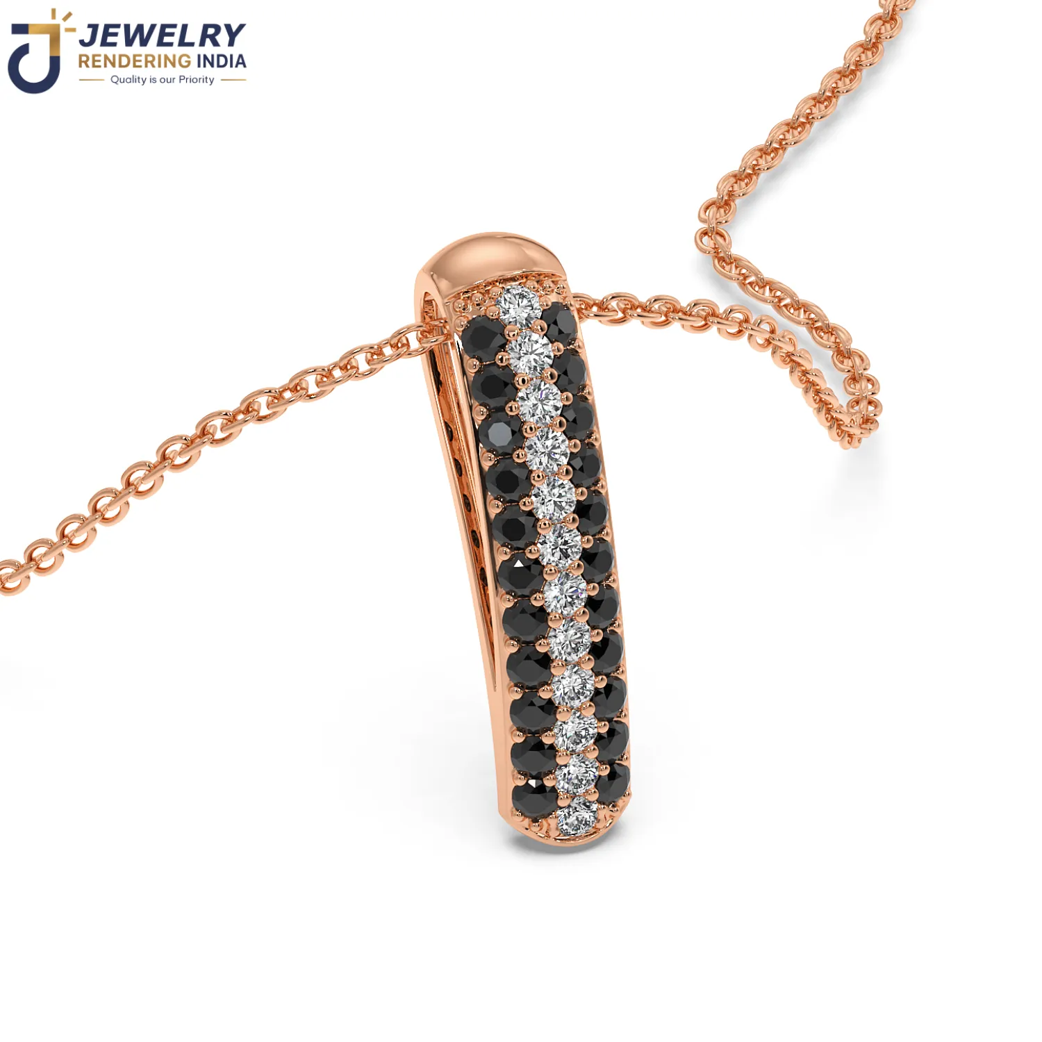 Sleeping angle of pendants in rose gold, 3D rendered by Jewelry Rendering India