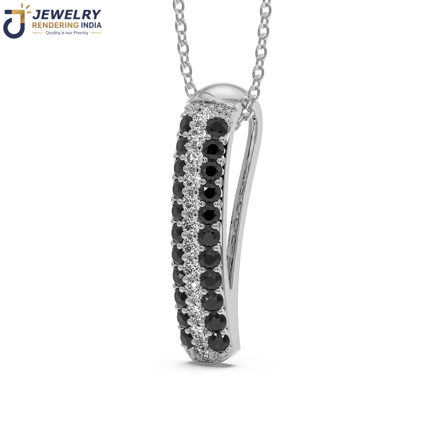 Perspective view of pendants in white gold, 3D rendered by Jewelry Rendering India