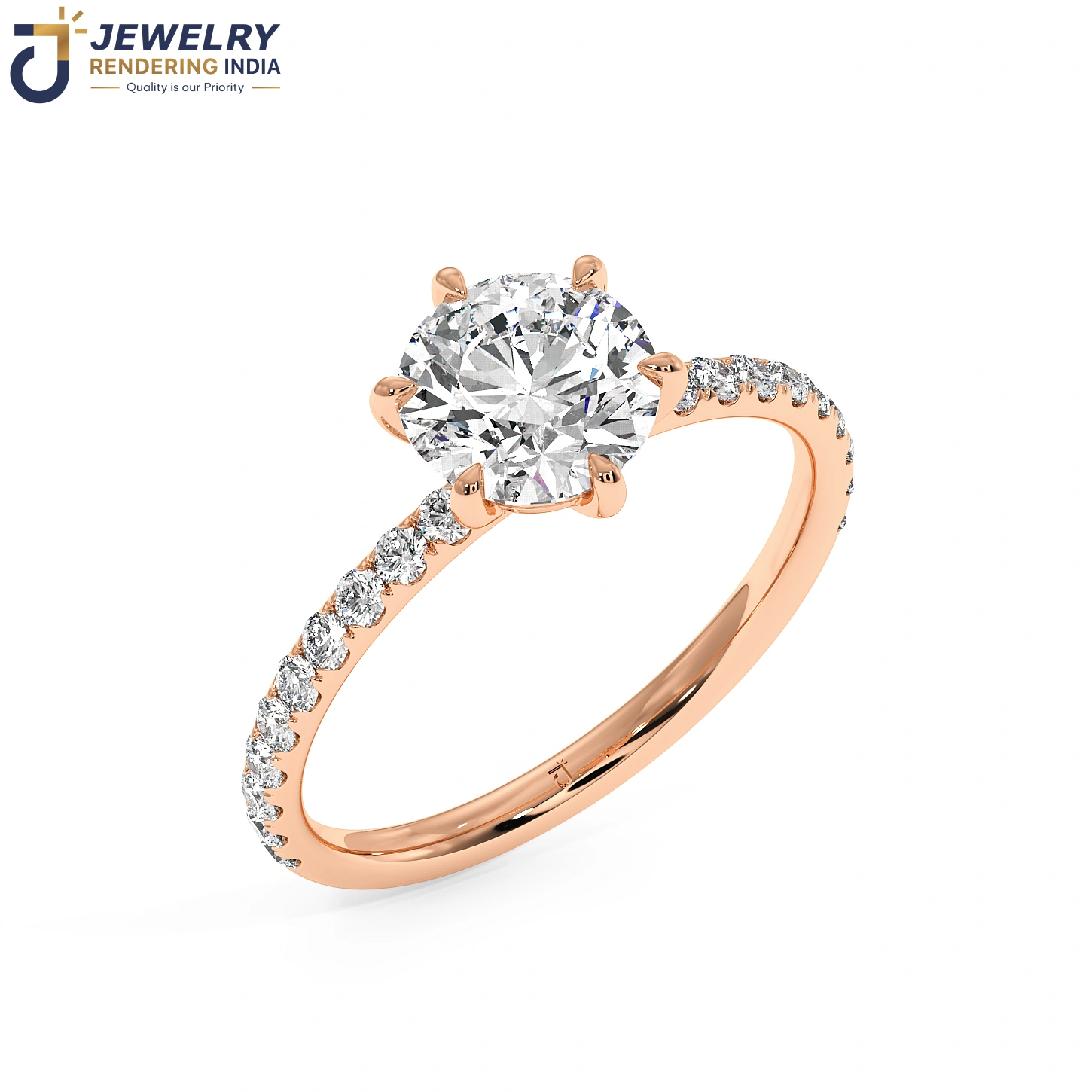 Perspective view of diamond ring in rose gold, 3D rendered by Jewelry Rendering India