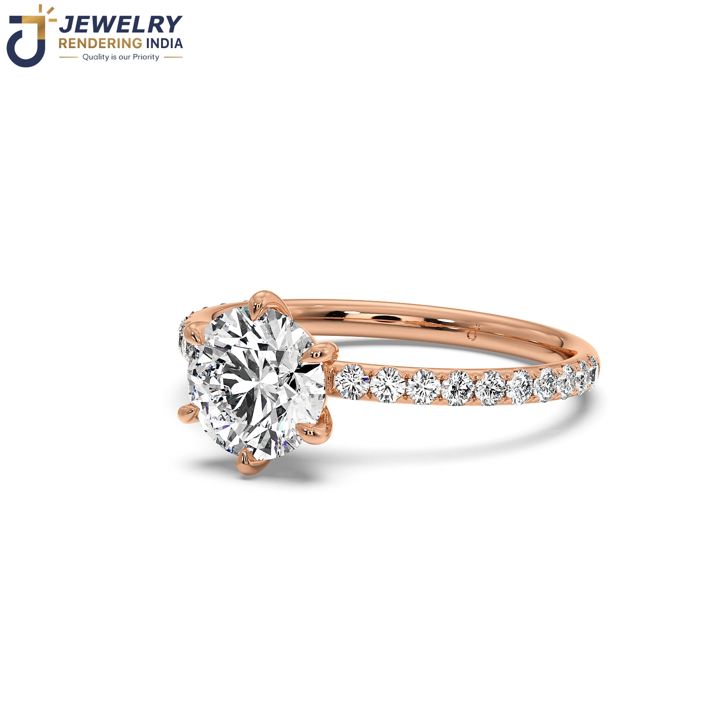 Sleeping perspective of diamond ring in rose gold, 3D rendered by Jewelry Rendering India