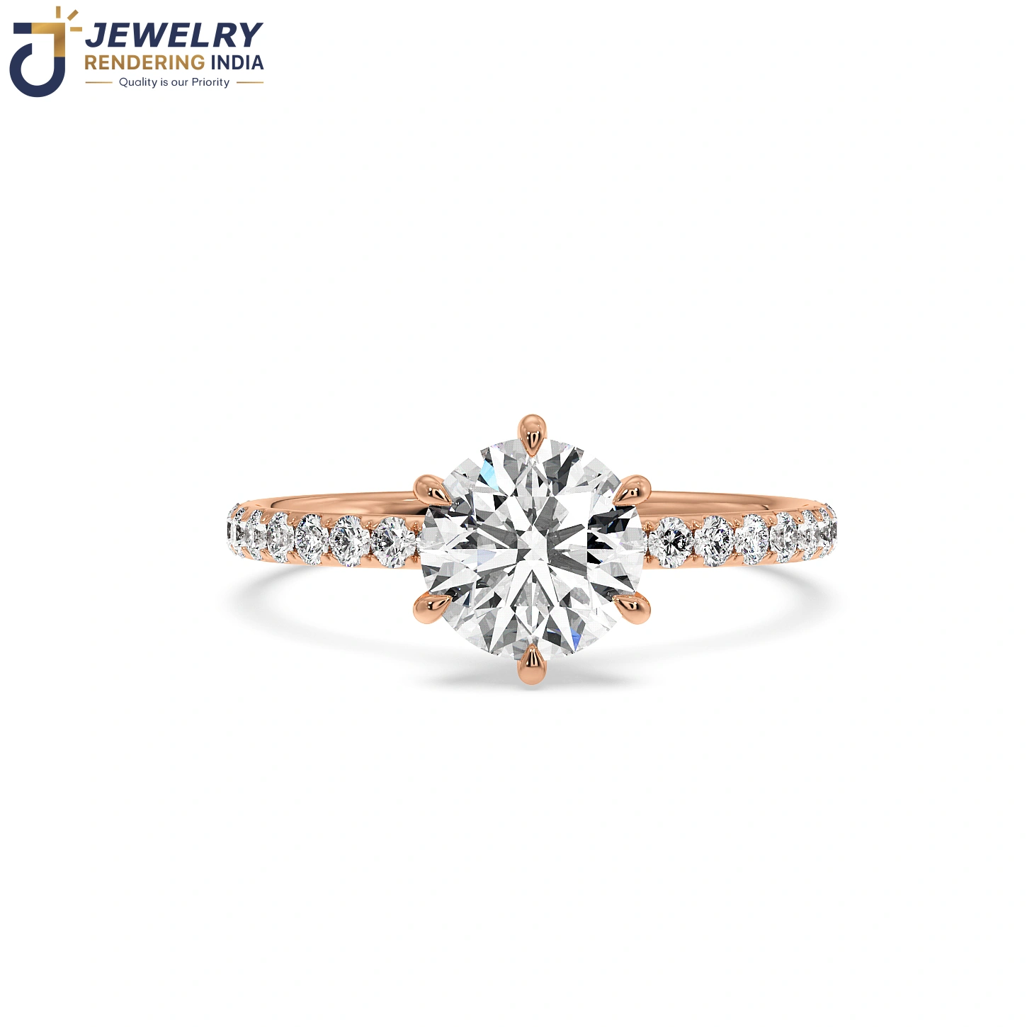 Sleeping angle of diamond ring in rose gold, 3D rendered by Jewelry Rendering India