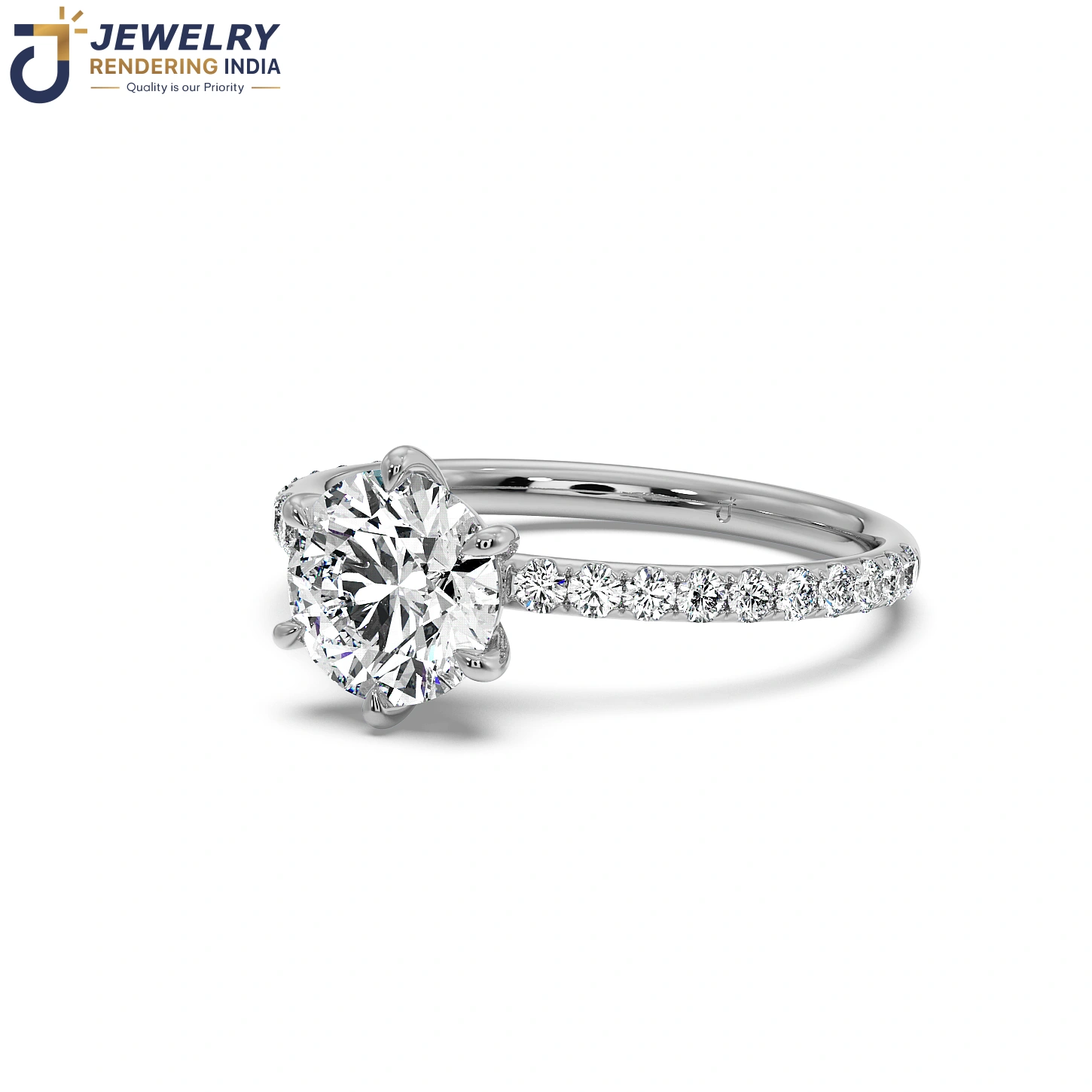 Sleeping perspective of diamond ring in white gold, 3D rendered by Jewelry Rendering India