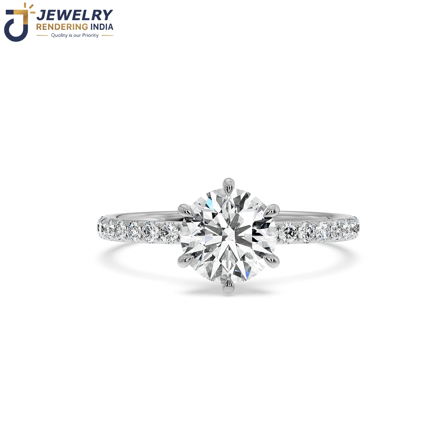 Sleeping angle of diamond ring in white gold, 3D rendered by Jewelry Rendering India