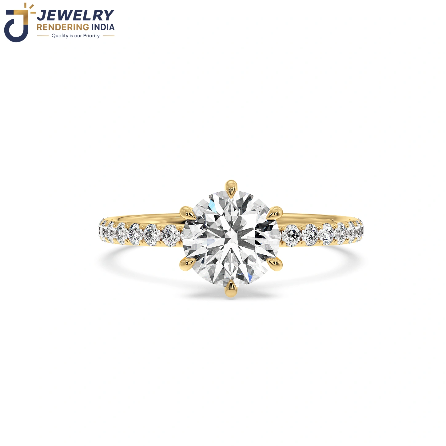 Sleeping angle of diamond ring in yellow gold, 3D rendered by Jewelry Rendering India